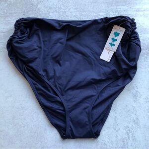 Anne Cole Convertible 20W High Rise Swim Bottoms Side Shirred Navy Blue